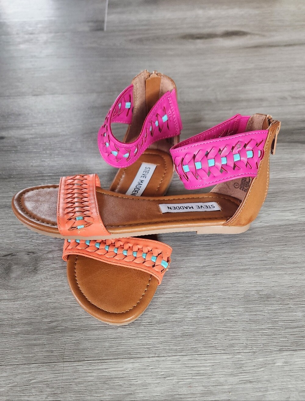 STEVE MADDEN Ankle Strap Boho Braided Tribal Colorful Sandal Flats NWOT 13.5